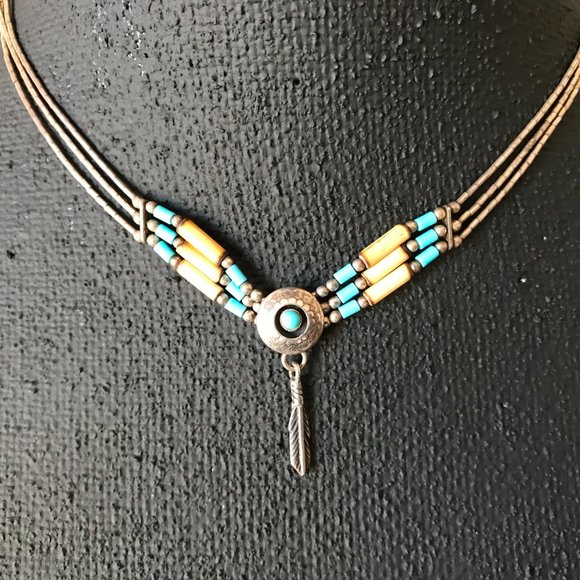 Carolyn Pollack Liquid Sterling Silver 925 Turquoise Feather Pendant Necklace - Picture 3 of 5